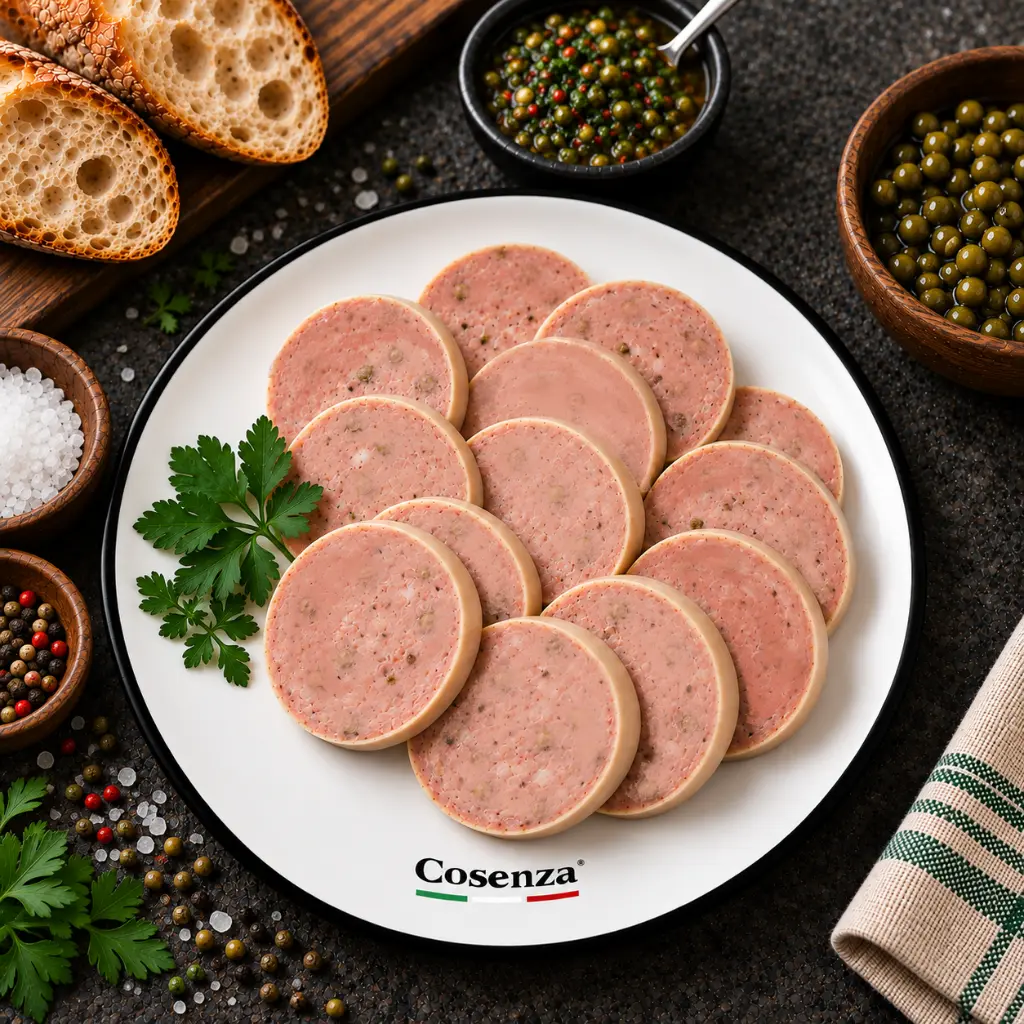 Salchicha gourmet con pimienta verde.webp