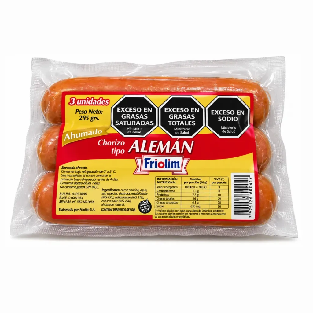 [V085] Salchicha Chorizo Alemán c/piel caja x 10 paq. x 3u.