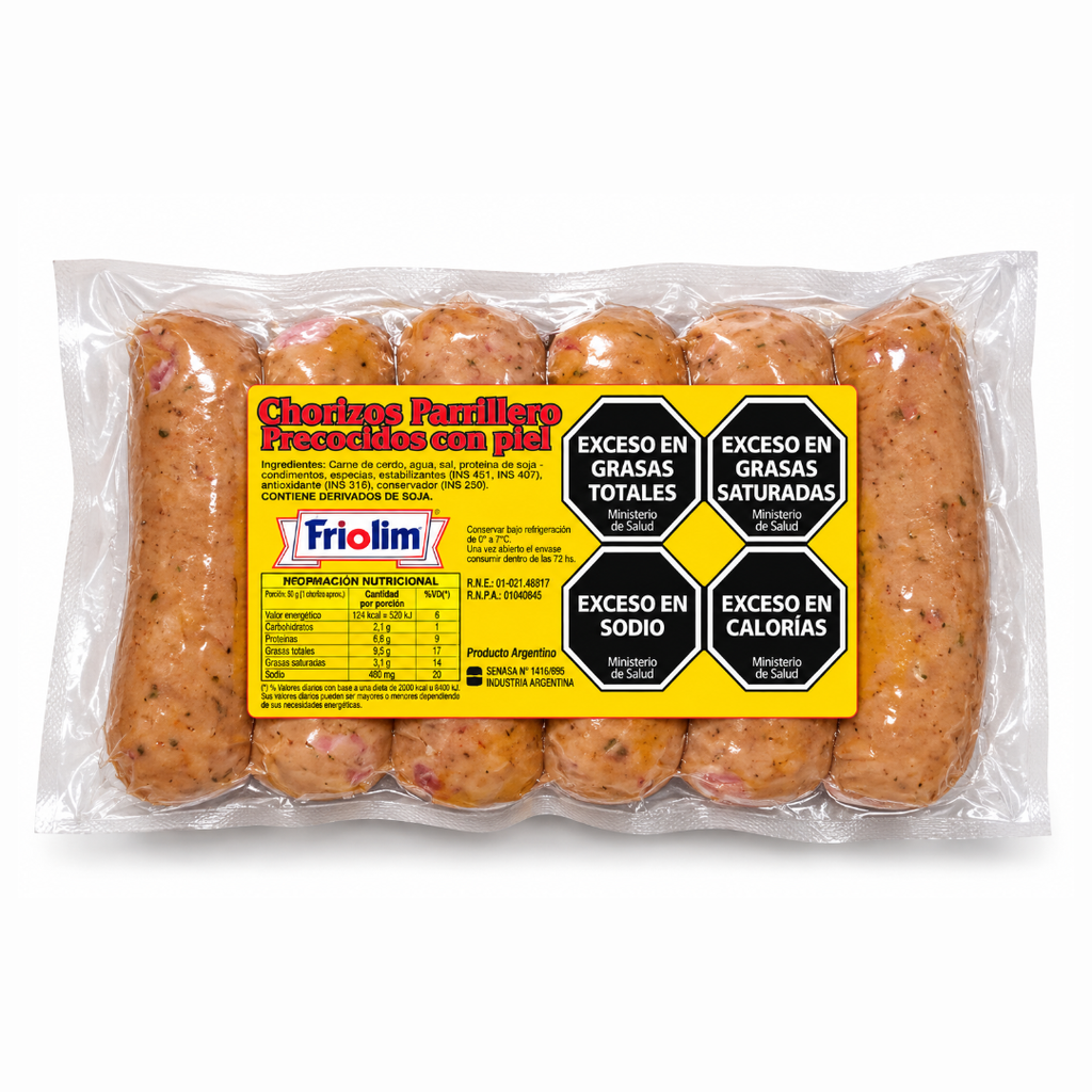 [V104] Salchicha Chorizo Parrillero c/piel caja x 4 paq. x 6u. Total 24 u.